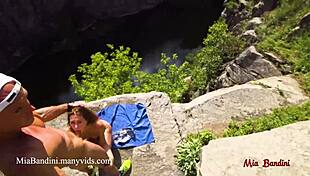 Passionate public sex on a cliff with the beautiful model Mia Bandini