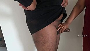 Tamil maid Sridevi feels wild joy oiling and jerking stranger’s black cock