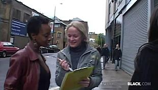 Ebony girl Lala stars in interracial group scene.