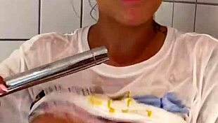 Damn! Busty Chubby Teen Soaked in Shower Gets Huge Facial Backstage!