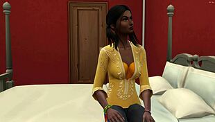 Stepbrother catches naked indian stepsister in bed and fucks her after licking.