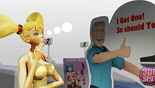 two busty lesbians fuck with double dildo in public store