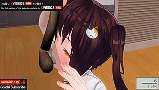 Uncensored Japanese hentai anime features handjob and blowjob, asmr earphones recommended