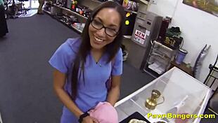 real teen nurse shoves panties into her wet pussy!