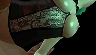 girl with green hair in 3d animation getting action from behind
