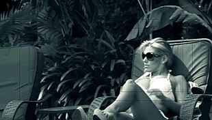 blonde chick aubrey addams blows a guy's cock and rides it like a pro poolside?