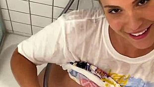 Damn! Busty Chubby Teen Soaked in Shower Gets Huge Facial Backstage!