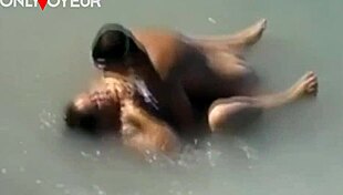 Lucky man spots a BBW mermaid in the sea and gets to watch her swim