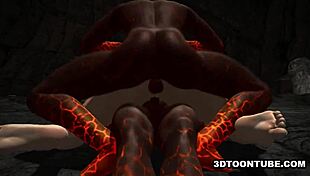 3D babe takes reptile cocks in every hole during group hardcore