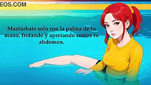 Hentai girl gives footjob in pool with Spanish instructions