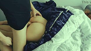 Stepsis Teases with Peekaboo, Showing Tight Latina Pussy in Doggystyle Bent Over