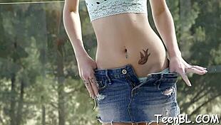 Demure chick seduces hunk with small tits and wet oral stimulation in rough hardcore sex.