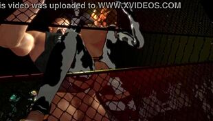 Anime cow girl gets assfucked bareback against the cage.
