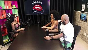 Tifany Rocha discusses intimate positions before a group activity in sheer red