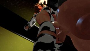Anime cow girl gets assfucked bareback against the cage.