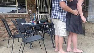 Neighbor's wife gets intense outdoor fuck while husband works