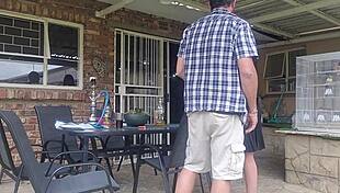 Neighbor's wife gets intense outdoor fuck while husband works