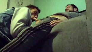 He got a blowjob and fucked on the sofa