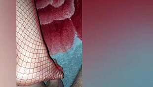 Dressed in red stockings to seduce roommate intensely