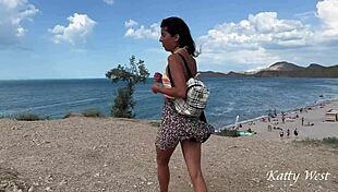 Teen 18+ pees publicly naked on beach with people watching!