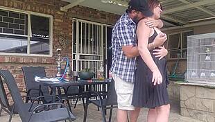 Neighbor's wife gets intense outdoor fuck while husband works