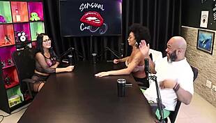 Tifany Rocha discusses intimate positions before a group activity in sheer red