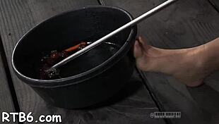 Bound babe endures brutal nipple torture