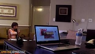 Gorgeous ebony princess drowns in white dick, feeling intense pleasure as her tight black pussy gets railed hard in casting.