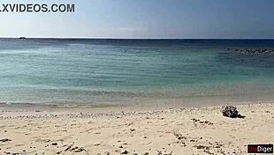Old man pisses on shocked girl at public beach in golden shower scene