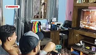 Curious hetero friend fucks two guys bareback 😈 Subscribe for more!