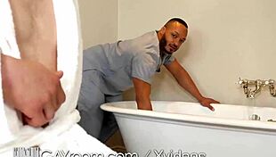 I-I watch two hung hunks fuck with facial in gayroom