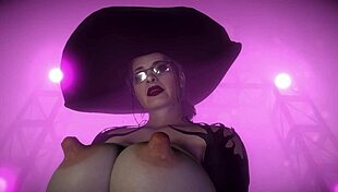 Esmeralda, the sexy cougar witch, flaunts her big tits and curvy ass!
