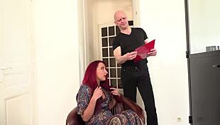 redhead milf with pierced nipples rides two big fat cocks hard