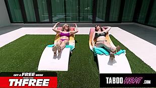 TabooHeat Big Tit MILFs Cory Chase and Kat Marie Lure Stepsons into Wild Foursome