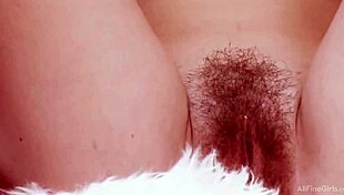 Delicate stimulation of young redhead's hairy beaver