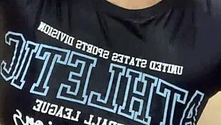 Young brunette babe fucks roommate in dorm bathroom