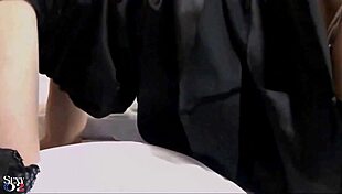 French amateur in satin dress fucked doggystyle with dirty talk pov