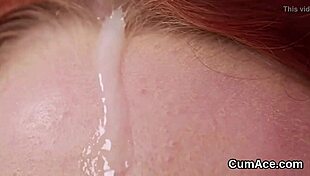 kinky honey receives cumshot on face swallowing all cum in blowbang bukkake