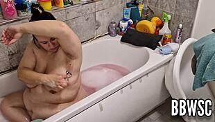pervert spies on bbw washing giant floppy tits in bath