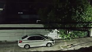 foder med elsker i bilen foran huset fyldt med sæd