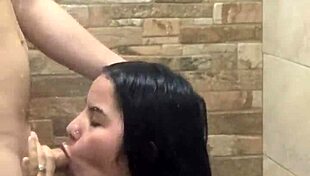 Young brunette babe fucks roommate in dorm bathroom