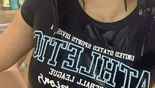 Young brunette babe fucks roommate in dorm bathroom