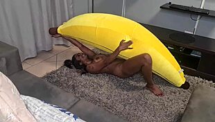 tattooed desi slut humps a big banana close ups with homemade kinky indian pussy