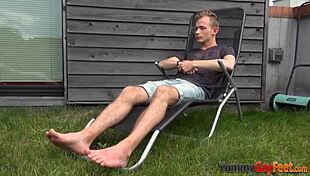 Yo, check this gay twink tugging hunk with feet!