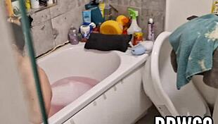 pervert spies on bbw washing giant floppy tits in bath