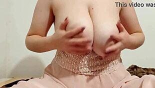 Hottie fondles big breasts passionately