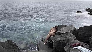 Unexpected Cumshot On Nudist Face At Beach Cuckold Husband Lover Marks Her