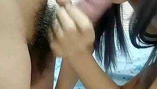 Beautician gets a footjob and a pee train in a cam show