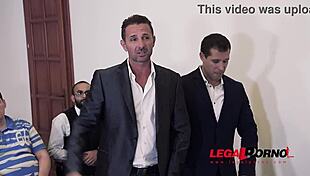 Double penetration action with horny babe Aisha in court