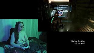 naked brunette with big natural tits plays dead space part 2